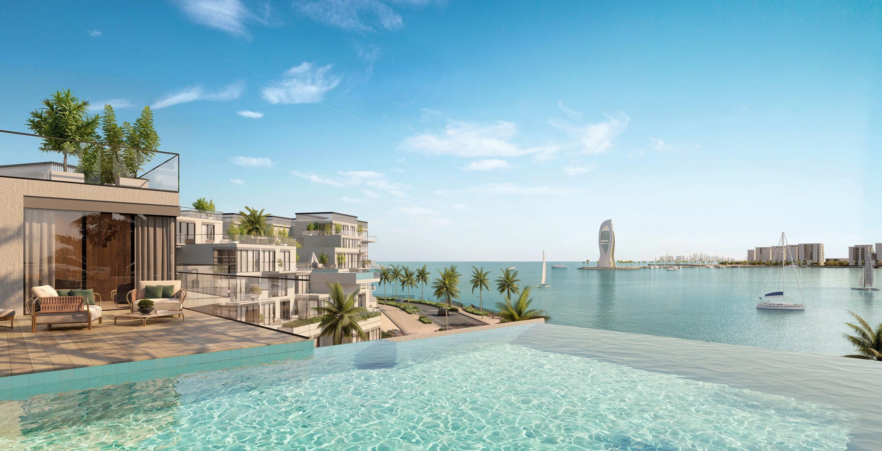 New residence with swimming pool and shopping center in a prestigious area of Qatar