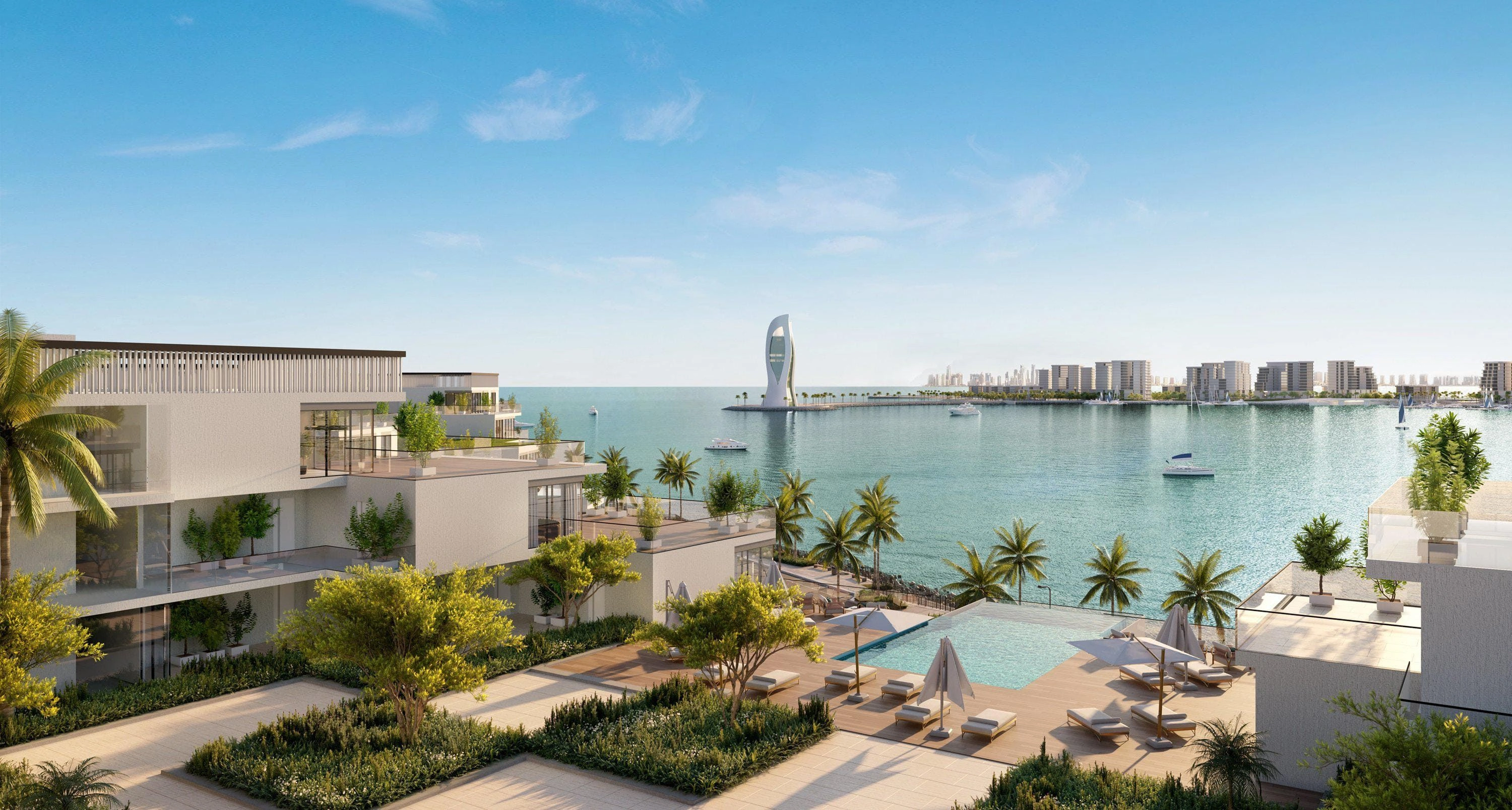 New residence with swimming pool and shopping center in a prestigious area of Qatar