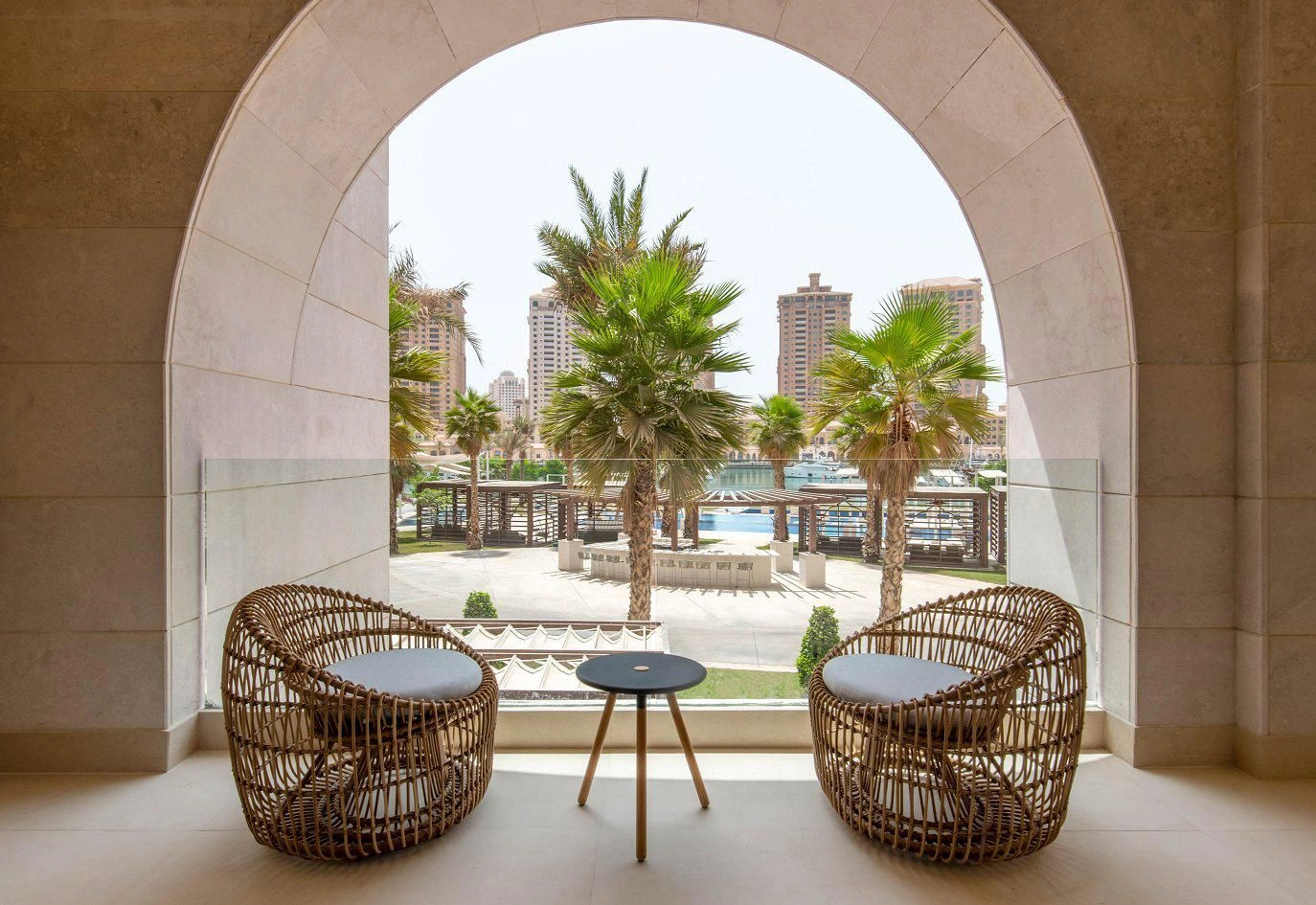 Complex of furnished townhouses on the seafront with a hotel and swimming pools, Doha, Qatar