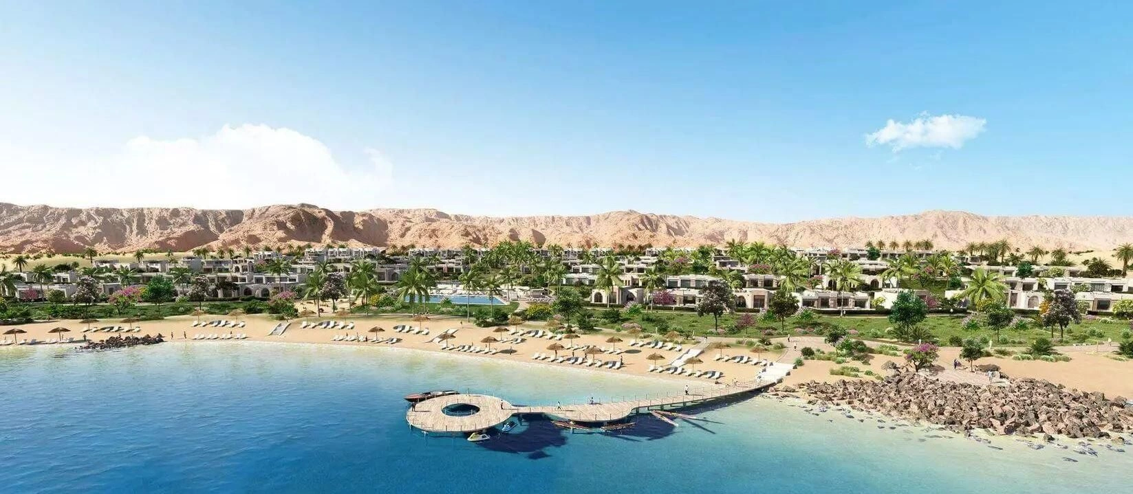New luxury complex of apartments and townhouses on the seafront with a beach and a pier, Sifa, Oman