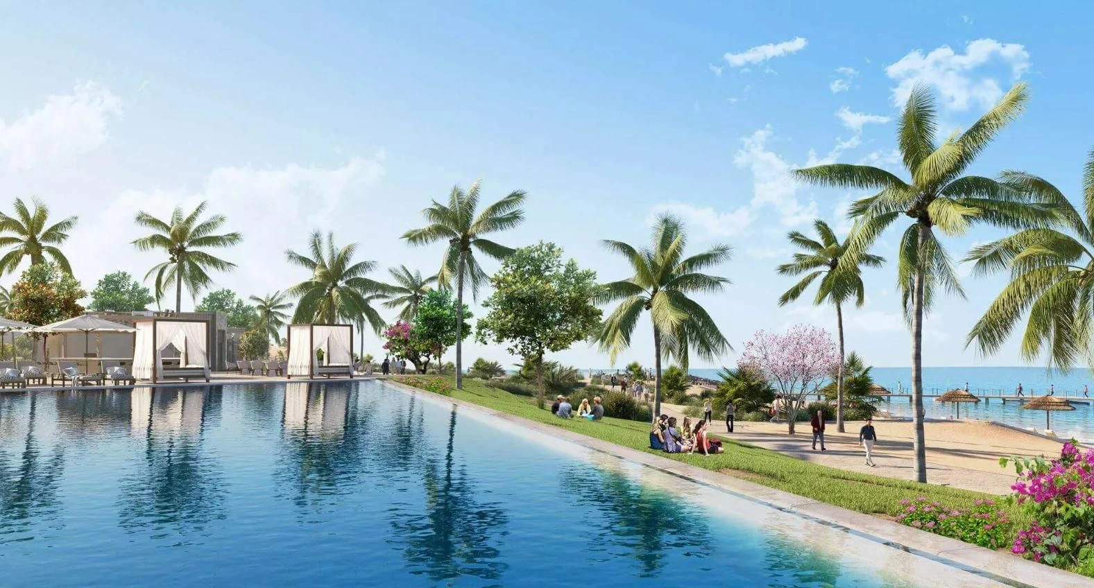 New luxury complex of apartments and townhouses on the seafront with a beach and a pier, Sifa, Oman