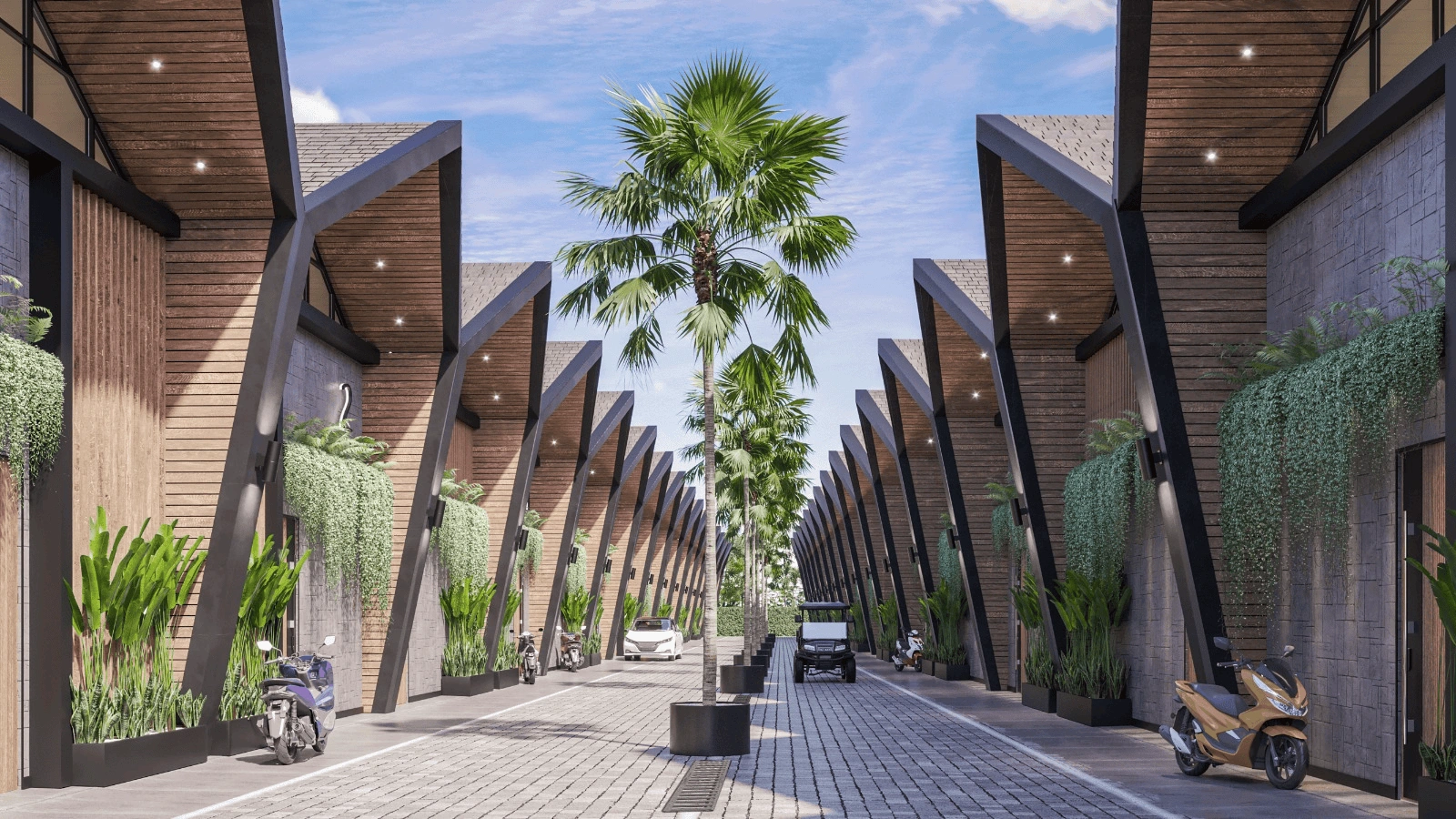 Chic complex of 44 designer townhouses in Canggu district of Bali