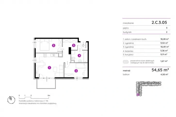 New apartment 54 m2 in the district of Zhegrze in Poznan