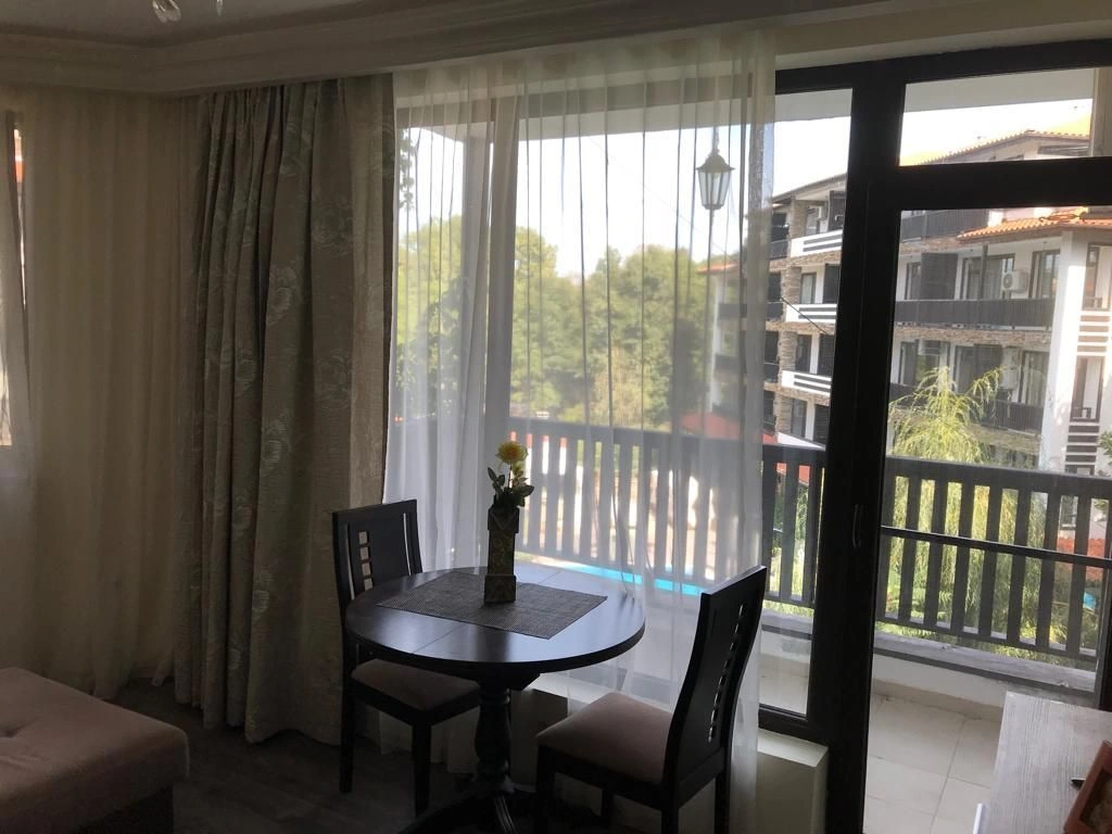 Apartment with furniture and appliances overlooking the pool in Primorsko, Bulgaria