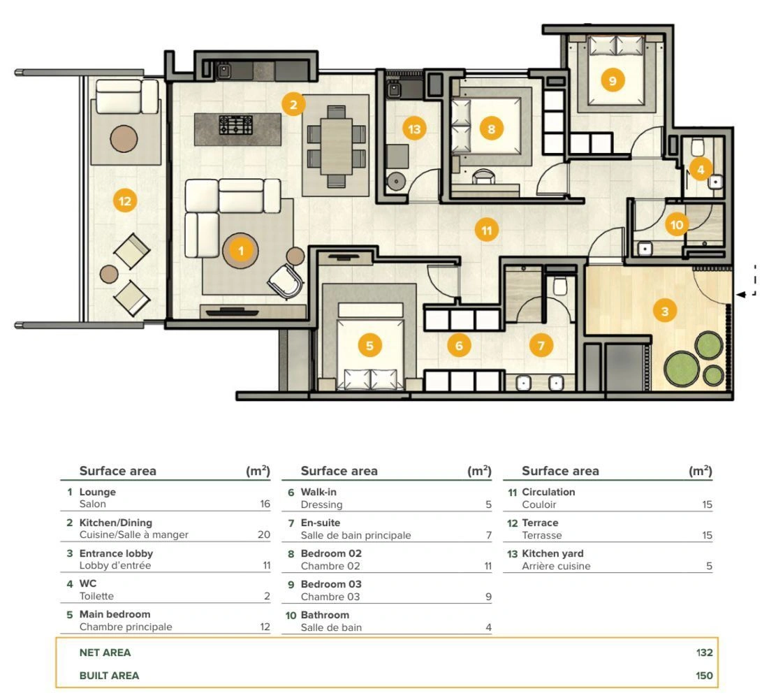 شقة 3+1 بإطلالة بانورامية في تامارين، موريشيوس