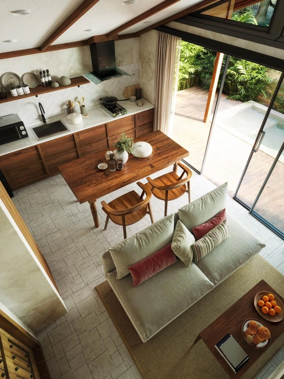 Two-room wooden villa with a spacious terrace and views of the tropical garden