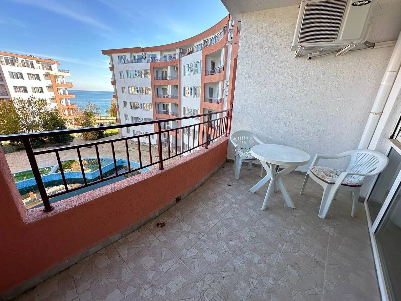 Apartment with a spacious terrace 50 meters from the sea in Ravda, Bulgaria