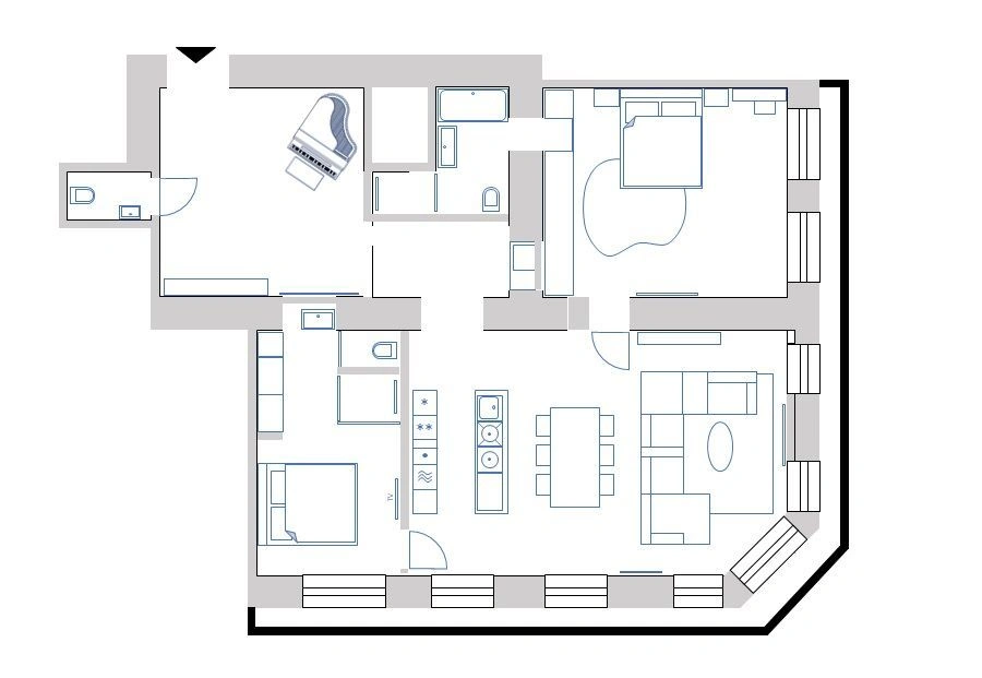 Apartment 2+1 between two squares