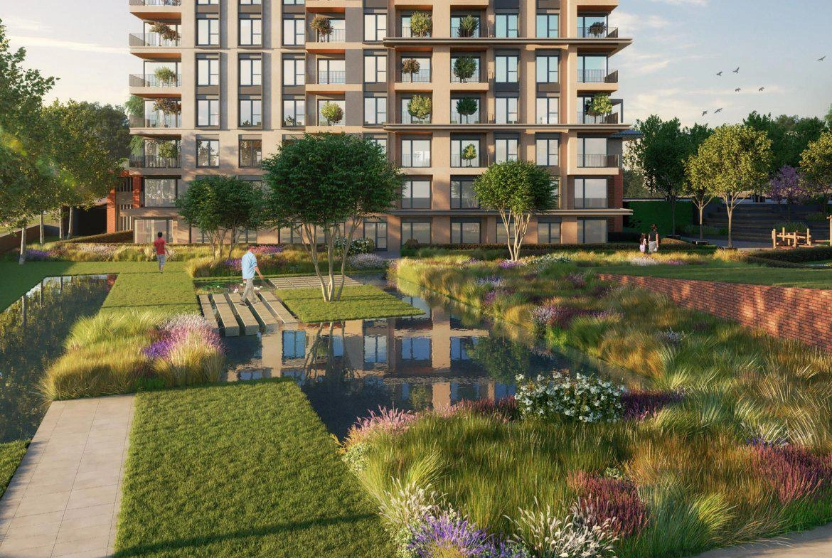 آپارتمانها در مجتمع مسکونی نزدیک جنگل بلگراد در استانبول، ترکیه