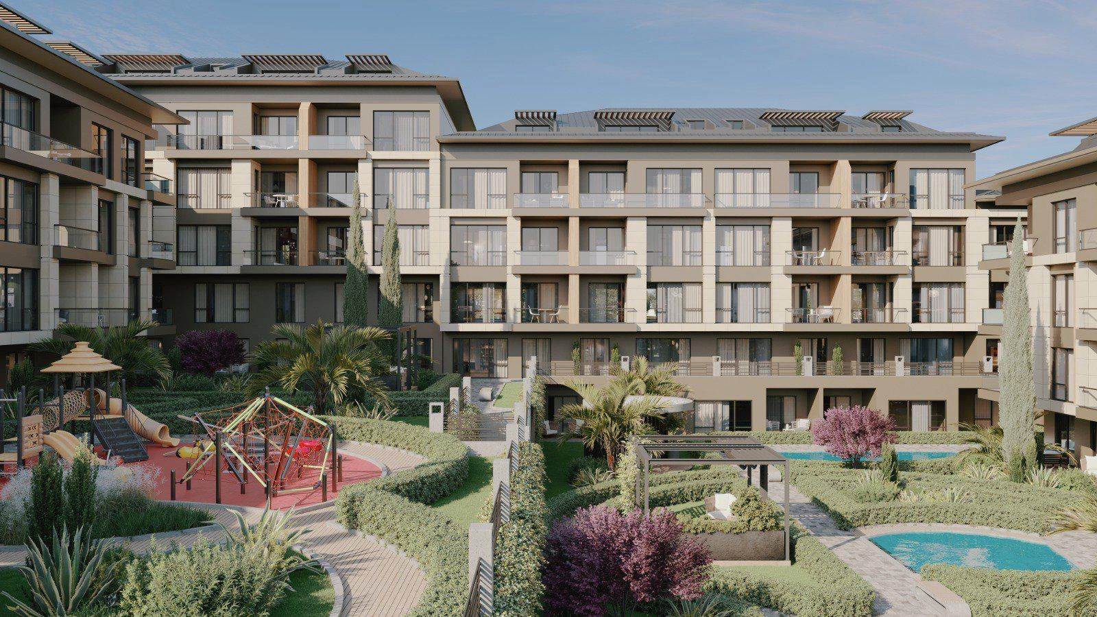 آپارتمانها در یک مجتمع مسکونی مدرن در Büyükçekmece، استانبول، ترکیه