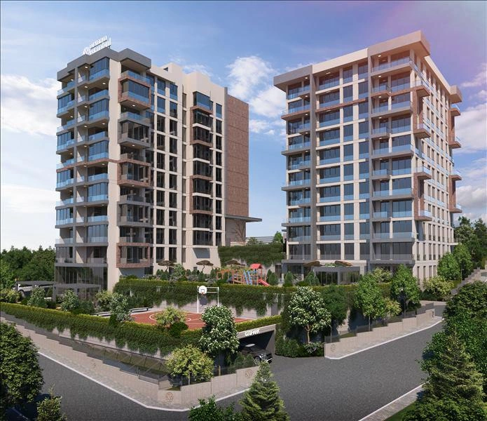 آپارتمانها در یک مجتمع مسکونی مدرن نزدیک جنگل بلگراد، استانبول، ترکیه