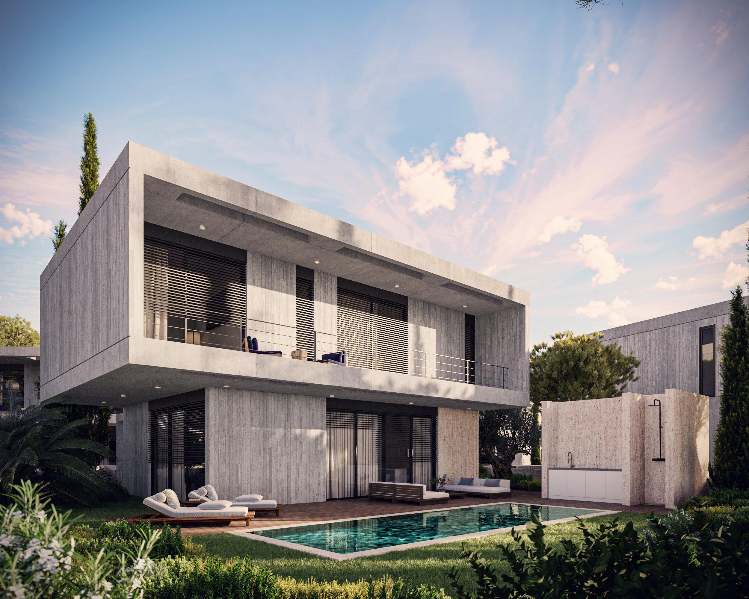 キプロス・パフォスのモダンな住宅複合施設内のヴィラ