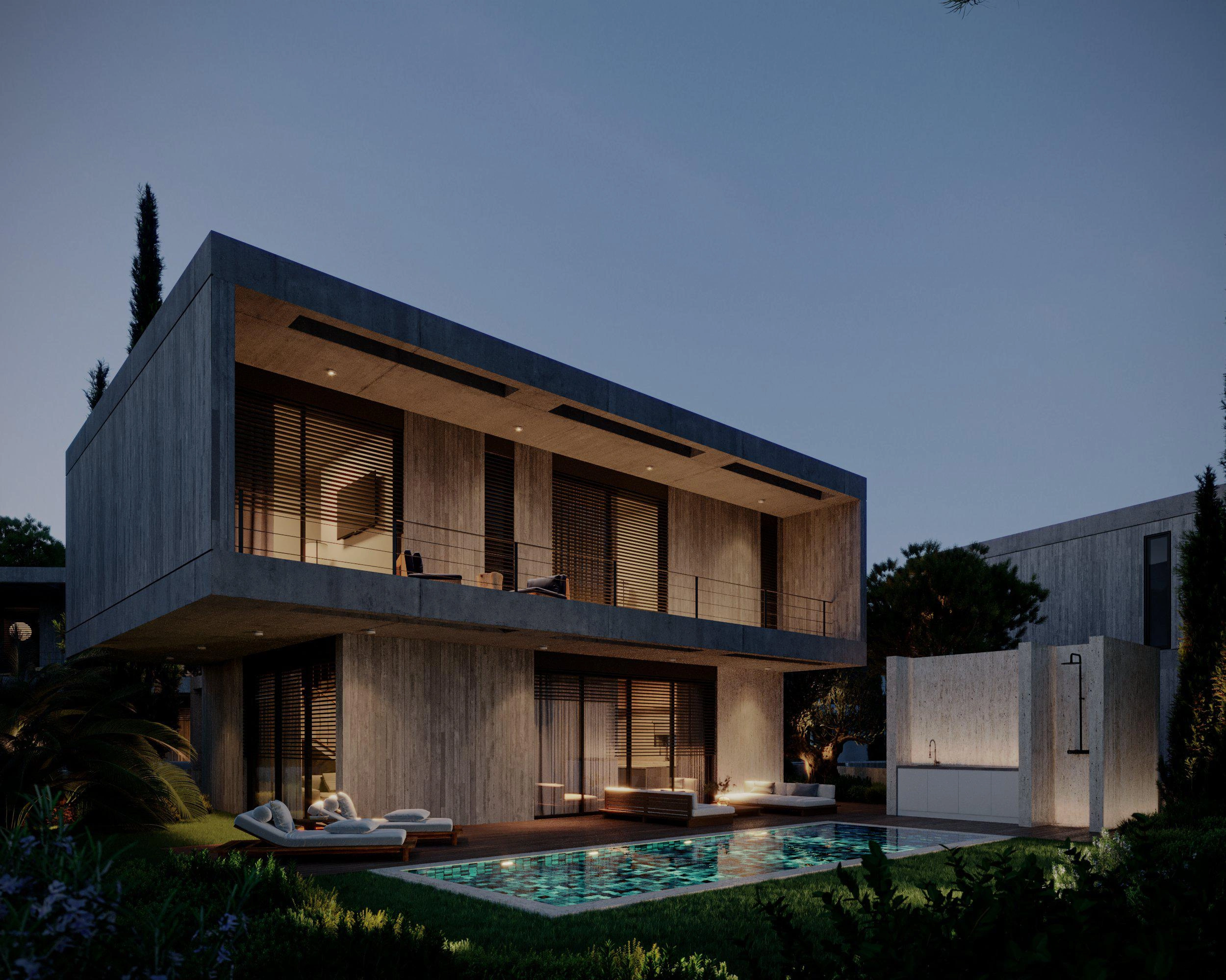 キプロス・パフォスのモダンな住宅複合施設内のヴィラ