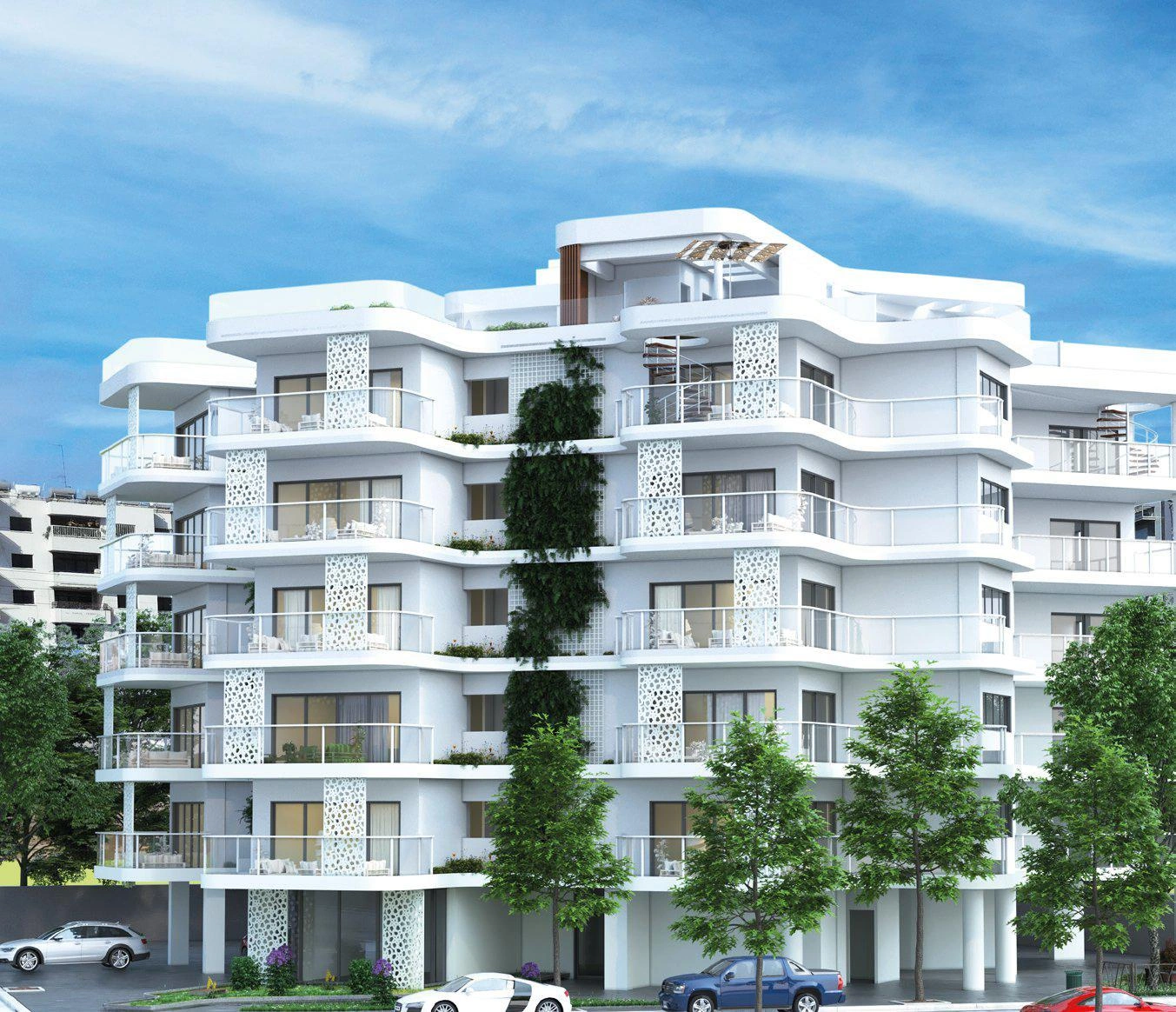 लार्नाका, साइप्रस में आधुनिक आवासीय कॉम्प्लेक्स के अपार्टमेंट