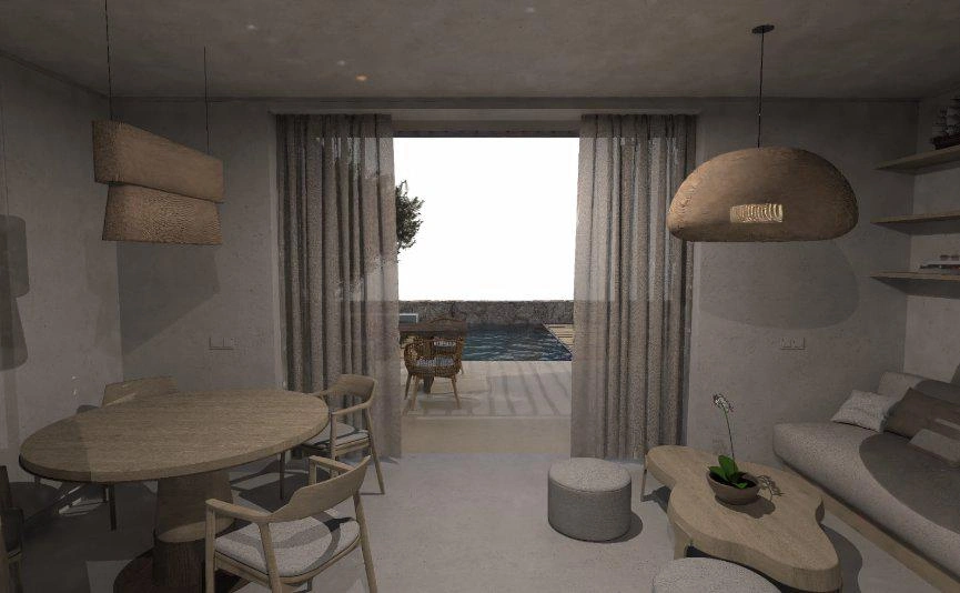 Houses in a modern residential complex in Loutraki, Crete, Greece