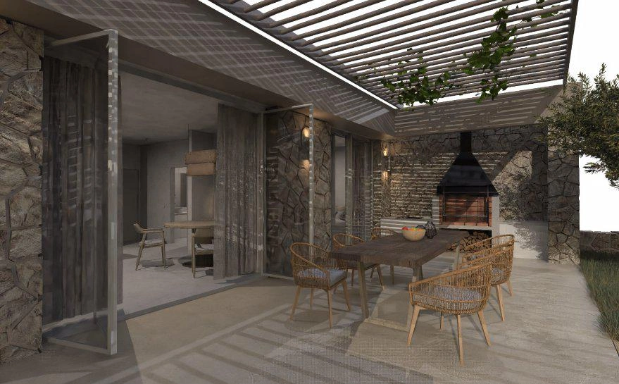 Houses in a modern residential complex in Loutraki, Crete, Greece