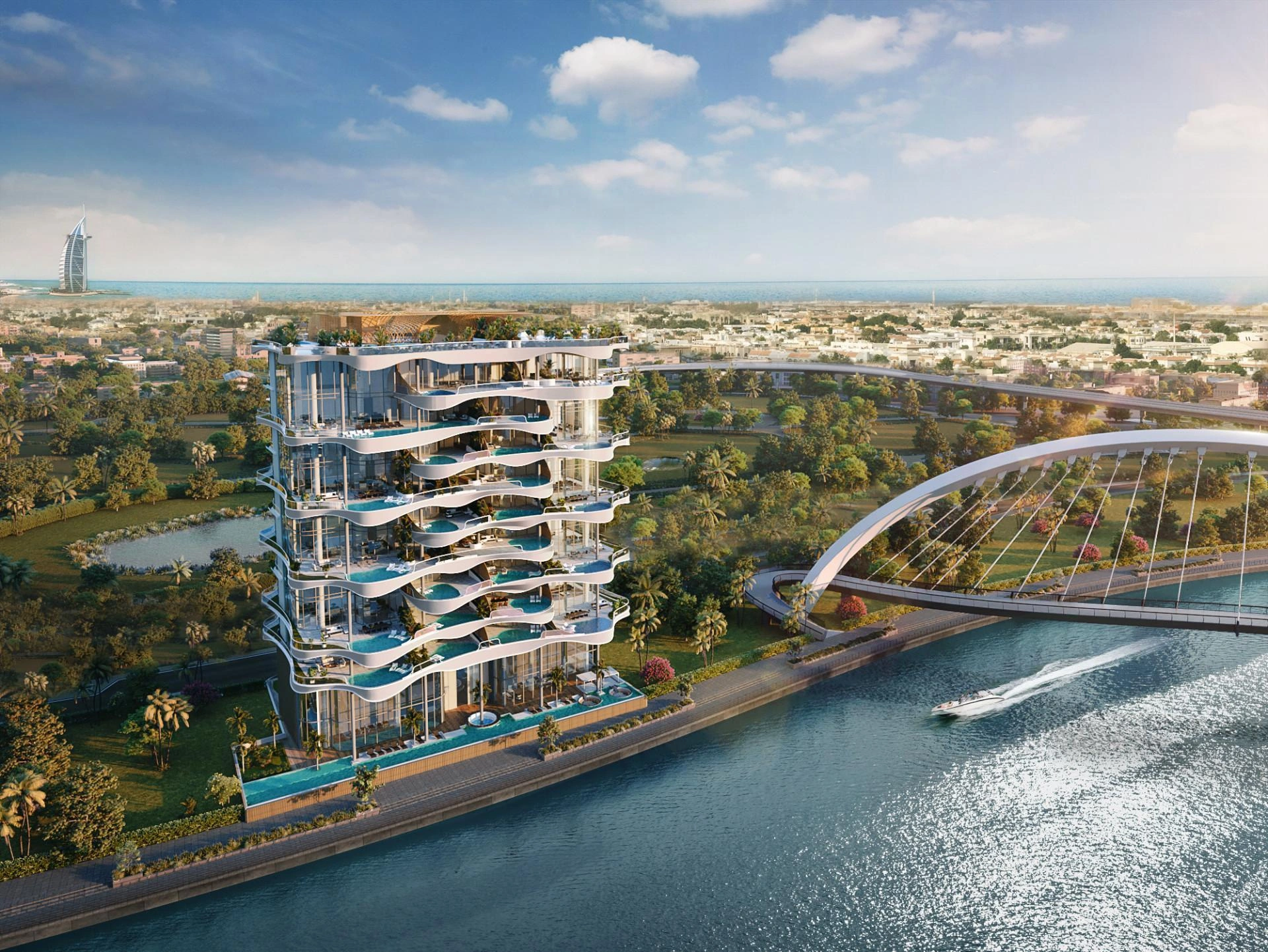 位于阿联酋迪拜现代住宅综合体内的公寓