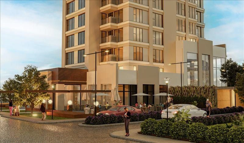 Apartments in a residence with swimming pools and a park in Istanbul, Turkey