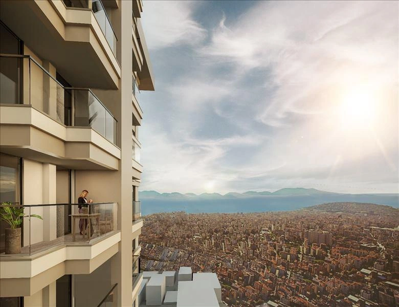 Apartments in a residence with swimming pools and a park in Istanbul, Turkey