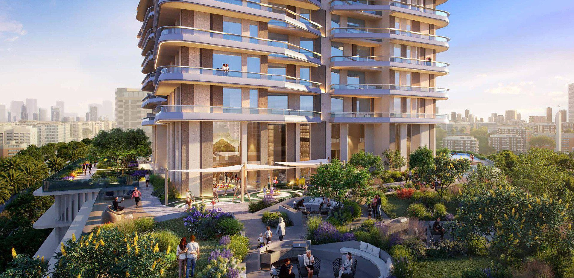 阿拉伯联合酋长国迪拜 Jumeirah Village Circle (JVC) 的现代住宅综合体中的公寓