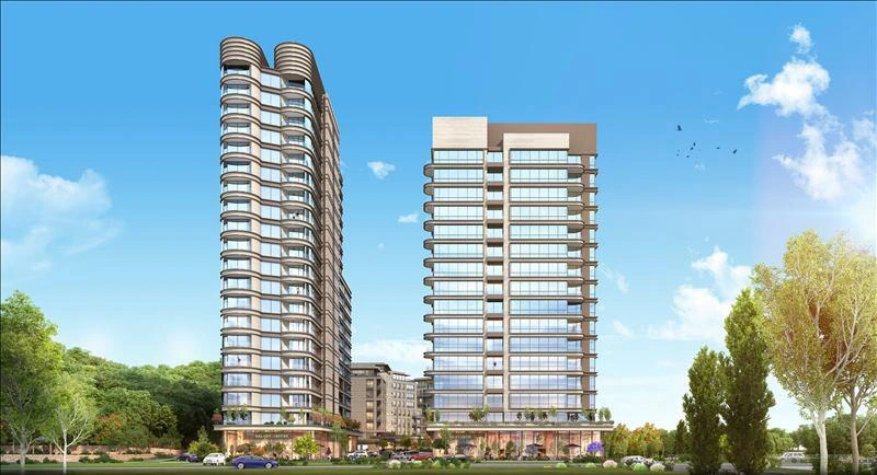 Apartments in a residence with a swimming pool and green areas in Istanbul, Turkey