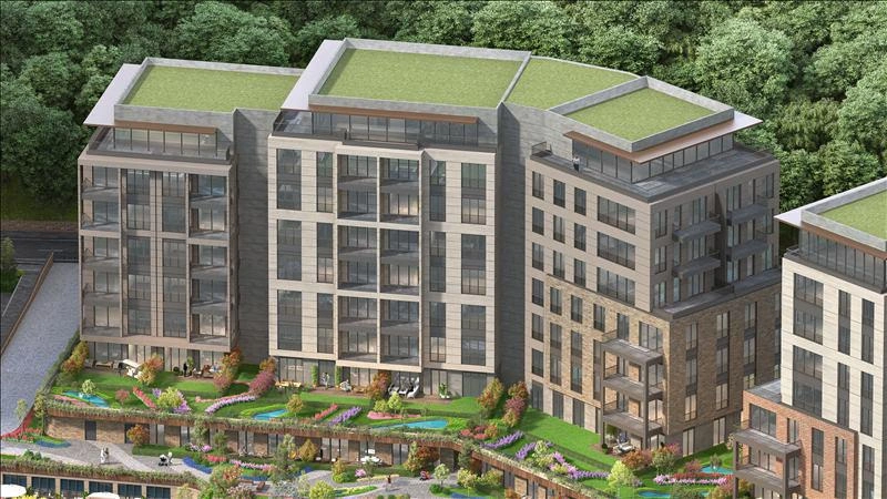 Apartments in a residence with a swimming pool and green areas in Istanbul, Turkey