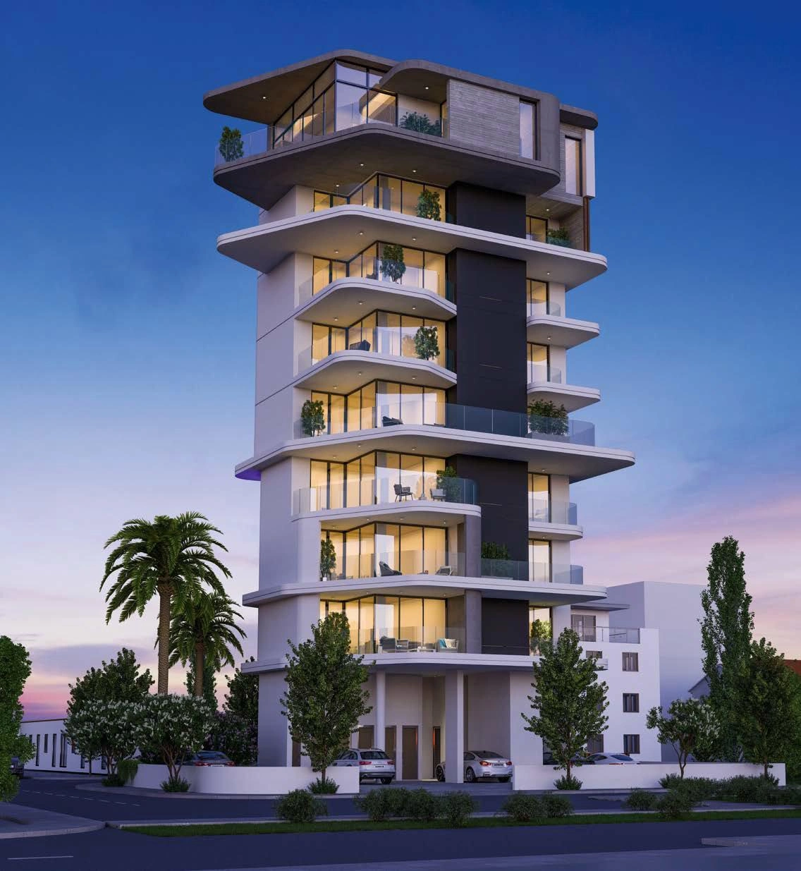 लारनाका, साइप्रस में समुद्र तट के पास स्थित आवासीय परिसर के अपार्टमेंट