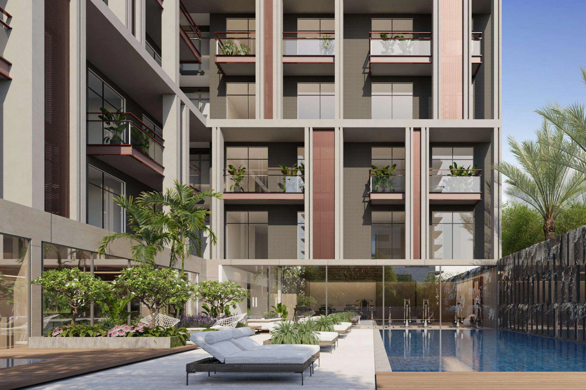 位于阿联酋迪拜现代住宅综合体的公寓