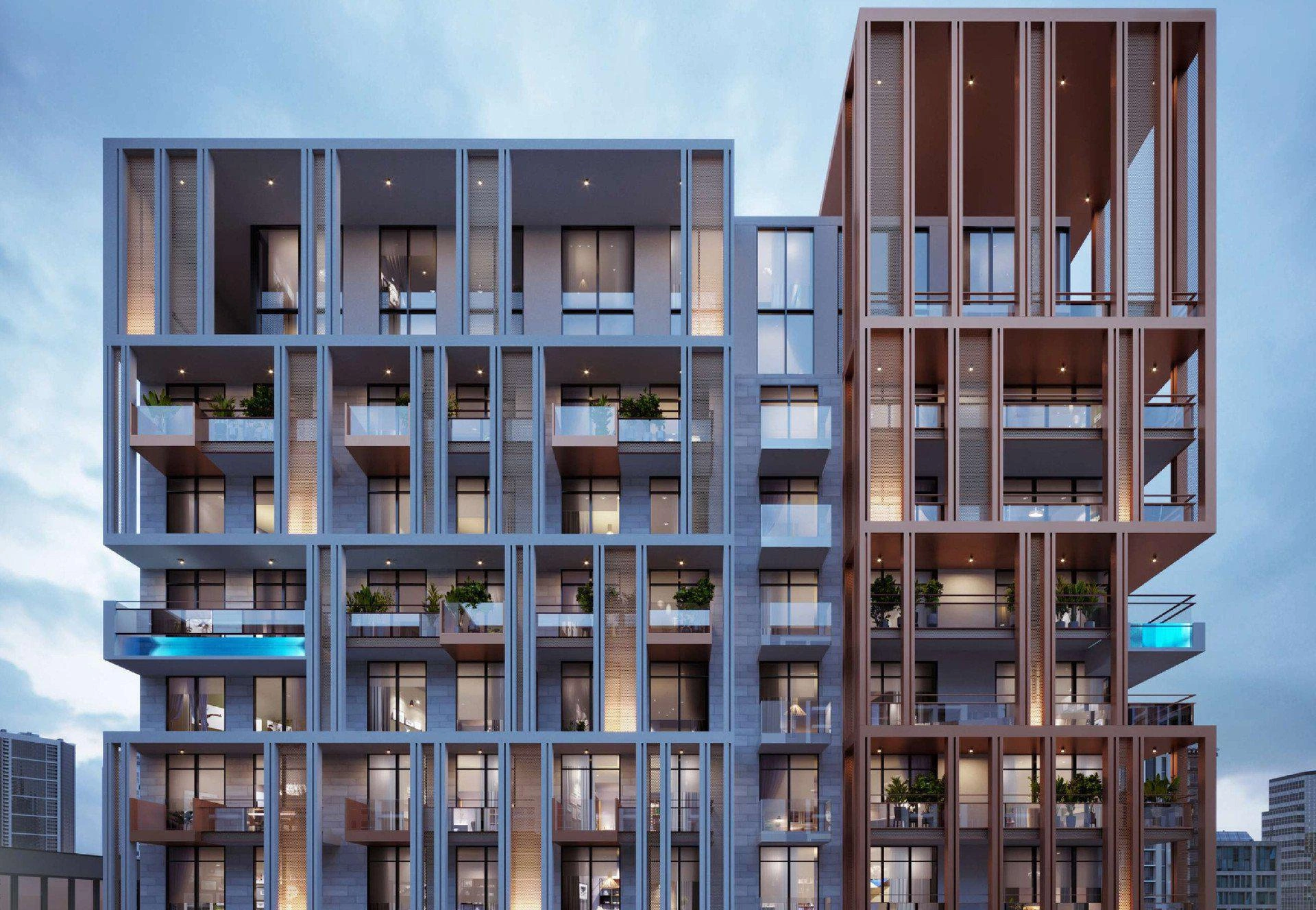 位于阿联酋迪拜现代住宅综合体的公寓