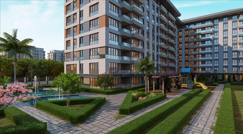 터키 이스탄불의 현대적인 주거 단지 내 아파트