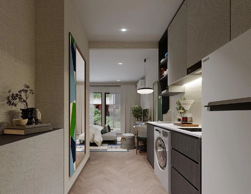 फुकेत, थाईलैंड के बैंग ताओ बीच के पास आधुनिक आवासीय परिसर के अपार्टमेंट