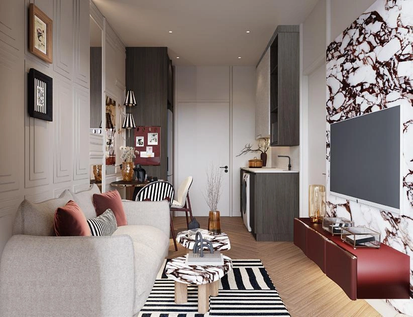 फुकेत, थाईलैंड के बैंग ताओ बीच के पास आधुनिक आवासीय परिसर के अपार्टमेंट