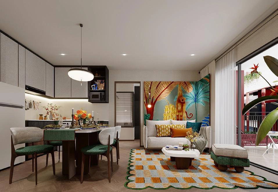 फुकेत, थाईलैंड के बैंग ताओ बीच के पास आधुनिक आवासीय परिसर के अपार्टमेंट