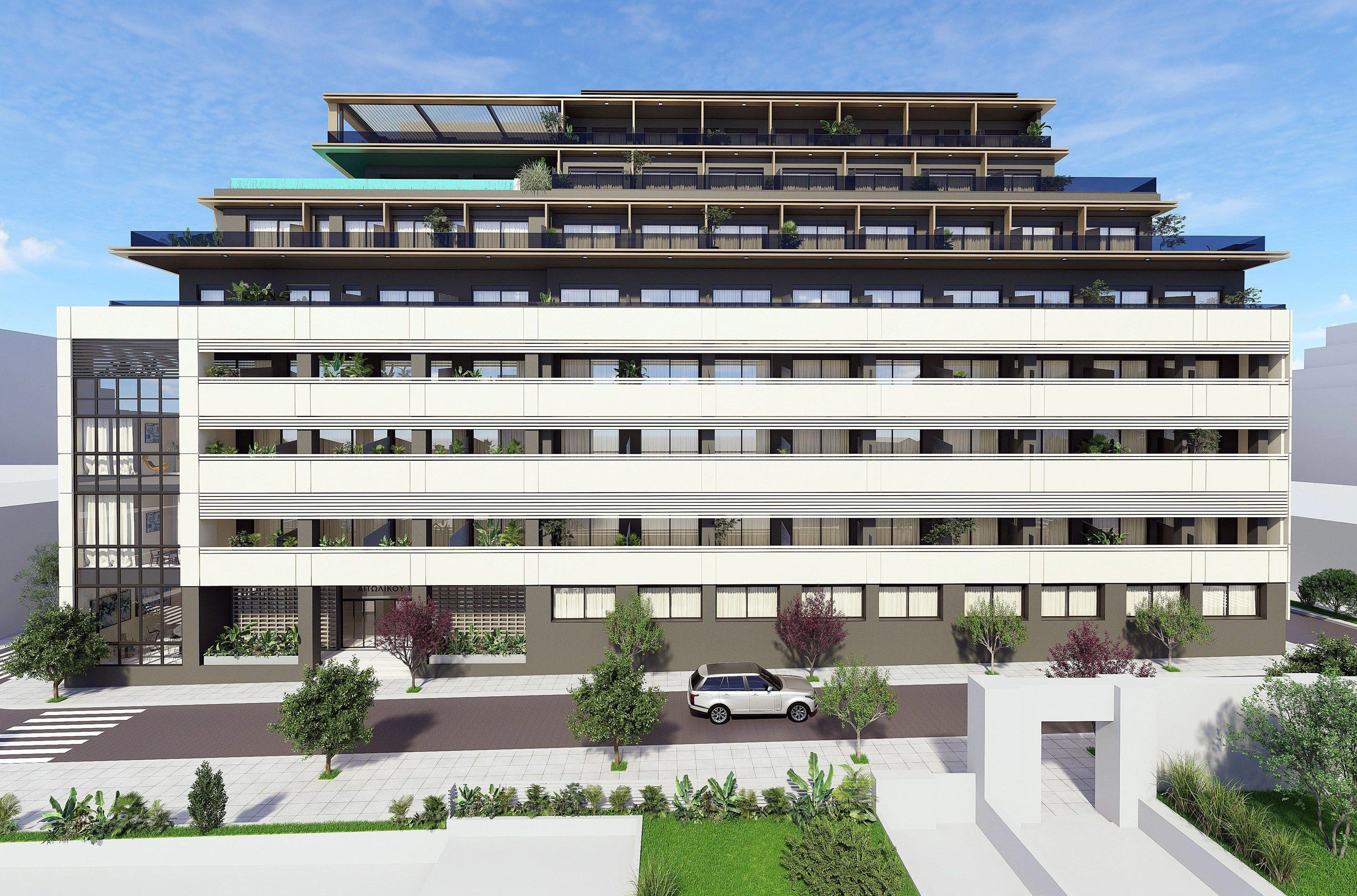 अट्टिका, ग्रीस में एक आधुनिक आवासीय परिसर के अपार्टमेंट