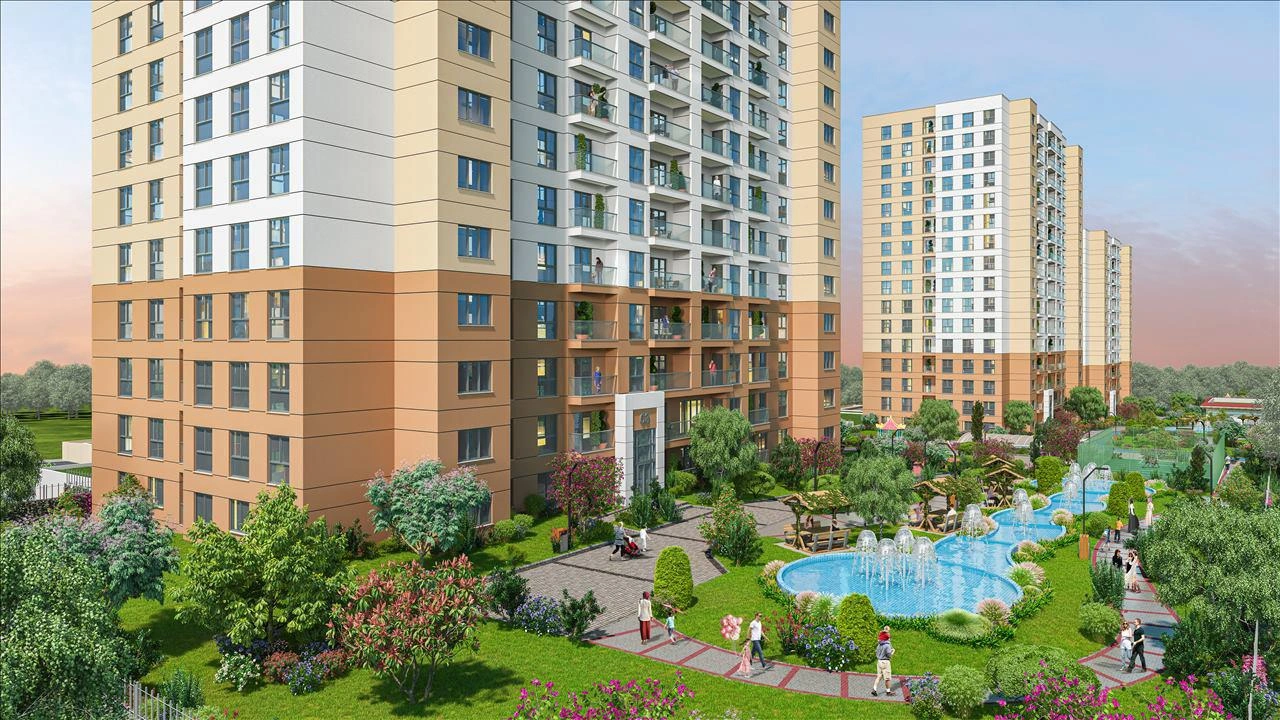 Apartments in a residential complex with green areas and a swimming pool in Istanbul, Turkiye