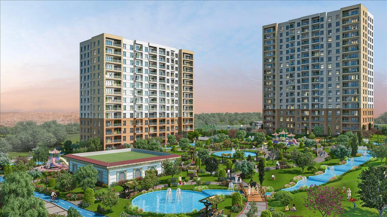 Apartments in a residential complex with green areas and a swimming pool in Istanbul, Turkiye