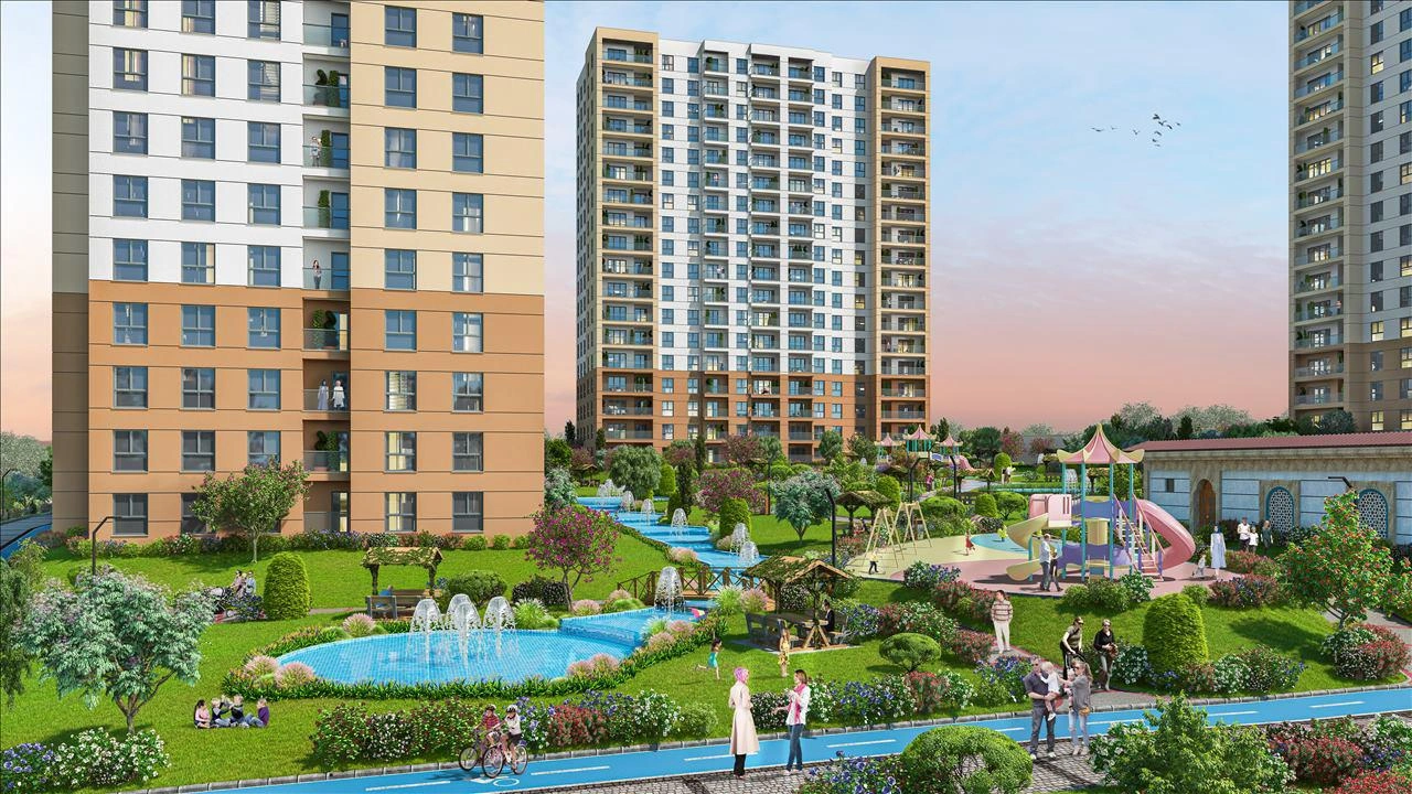 Apartments in a residential complex with green areas and a swimming pool in Istanbul, Turkiye