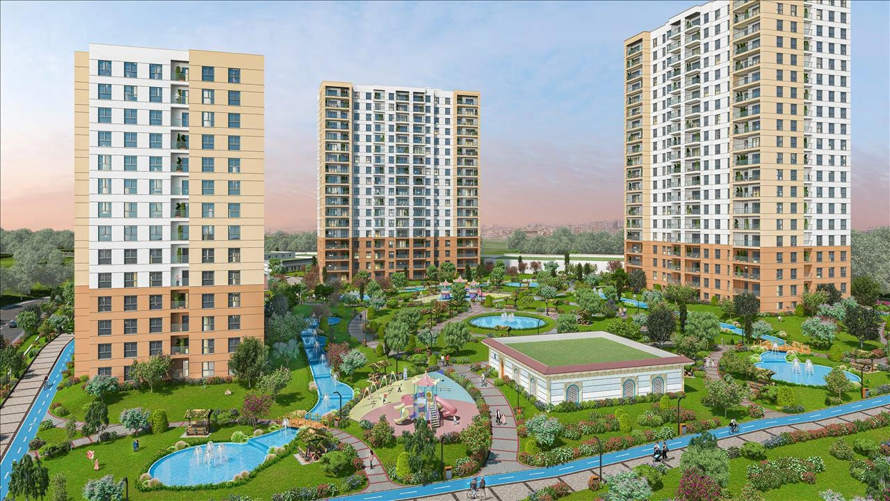 Apartments in a residential complex with green areas and a swimming pool in Istanbul, Turkiye