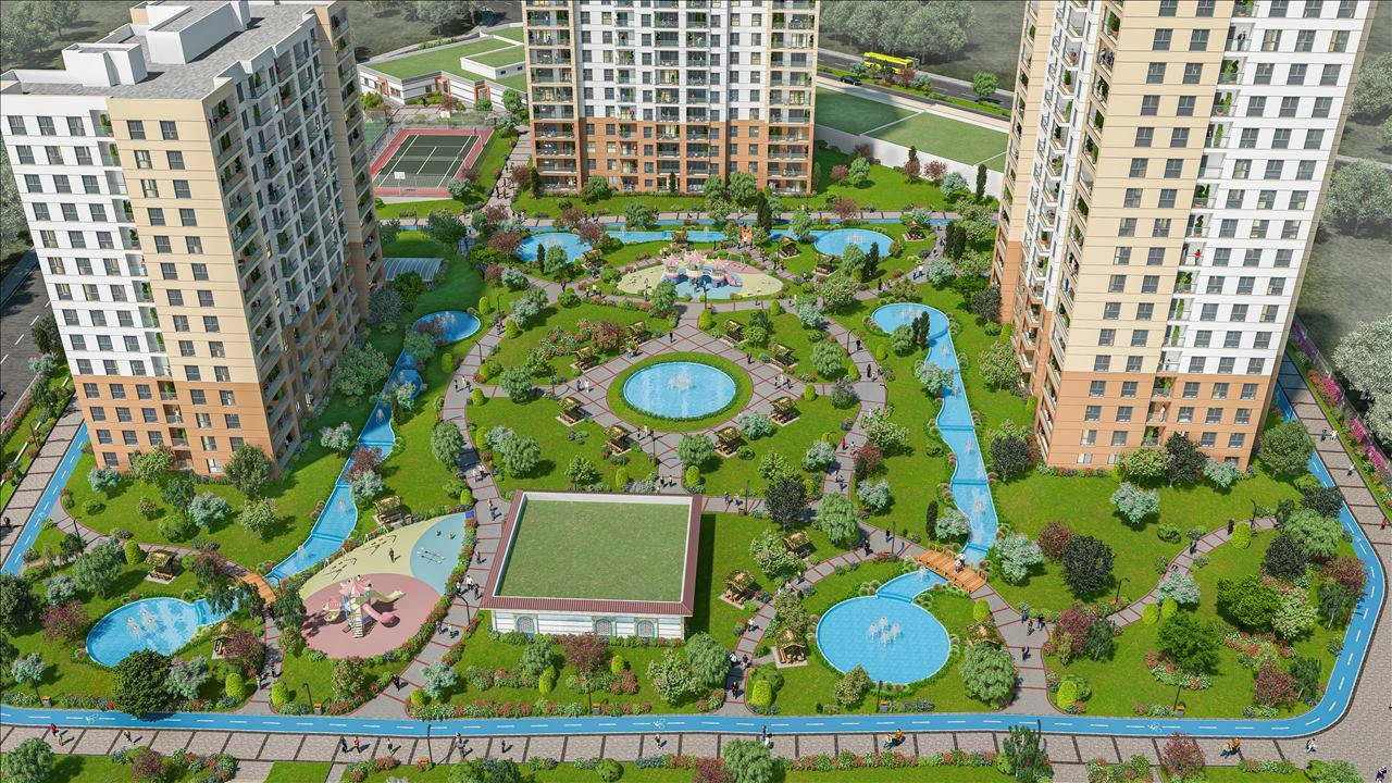 Apartments in a residential complex with green areas and a swimming pool in Istanbul, Turkiye