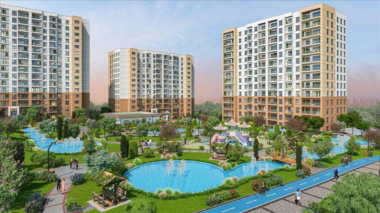 Apartments in a residential complex with green areas and a swimming pool in Istanbul, Turkiye