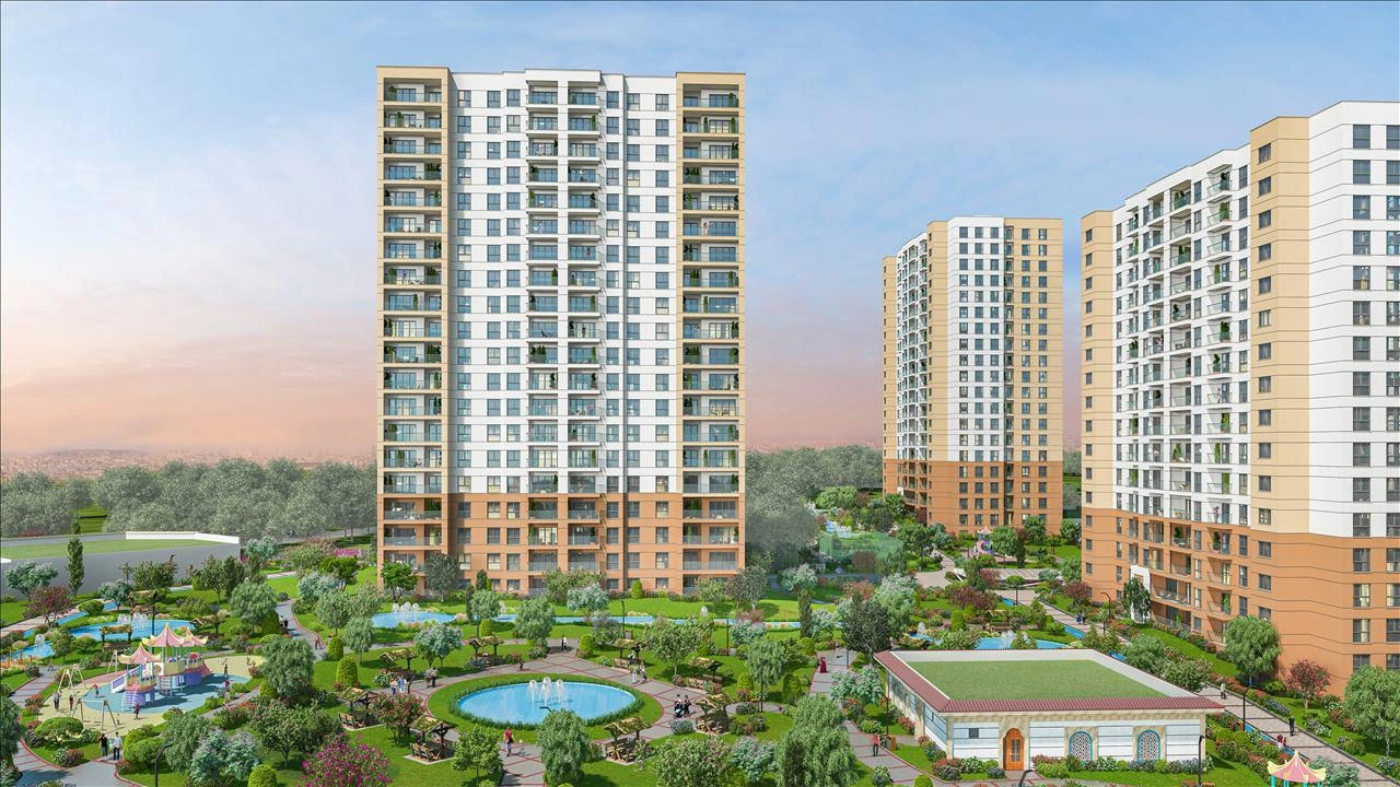 Apartments in a residential complex with green areas and a swimming pool in Istanbul, Turkiye