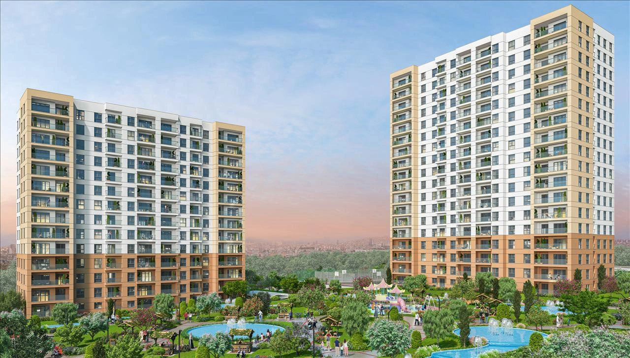 Apartments in a residential complex with green areas and a swimming pool in Istanbul, Turkiye