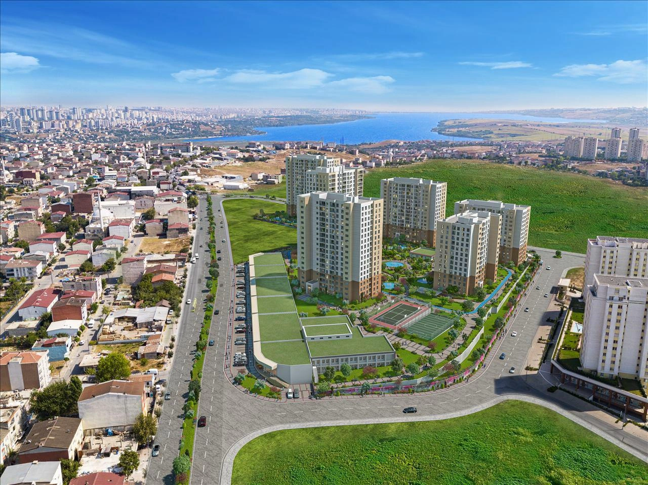 Apartments in a residential complex with green areas and a swimming pool in Istanbul, Turkiye