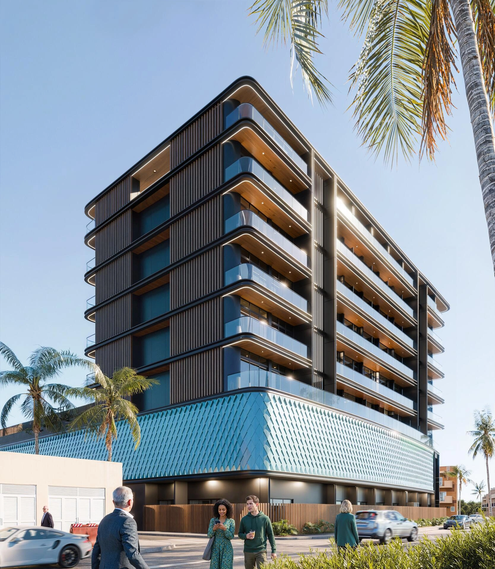 アラブ首長国連邦、ドバイ・ジュメイラ・ビレッジ・サークルにある現代的な住宅コンプレックス内のアパート