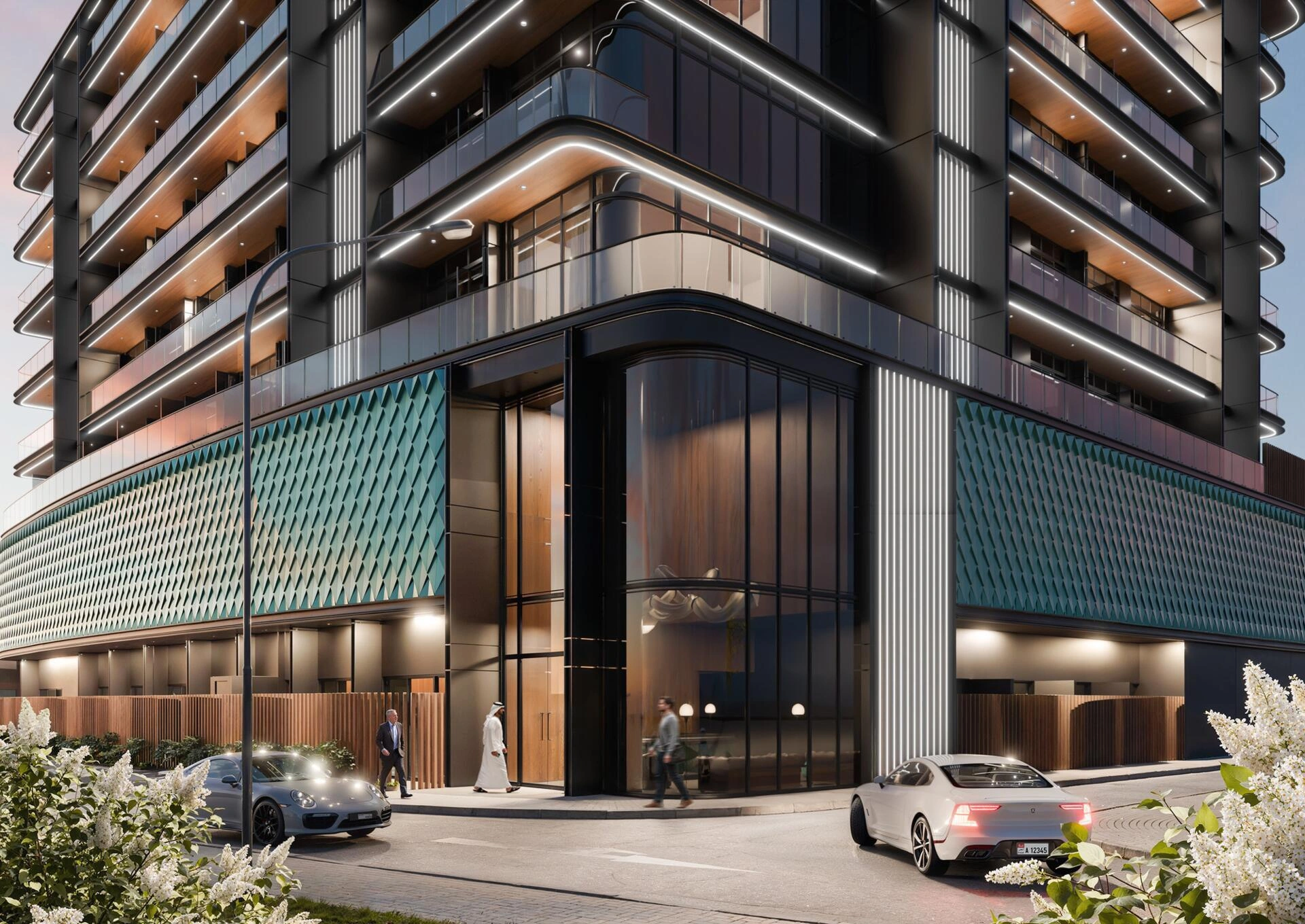 アラブ首長国連邦、ドバイ・ジュメイラ・ビレッジ・サークルにある現代的な住宅コンプレックス内のアパート