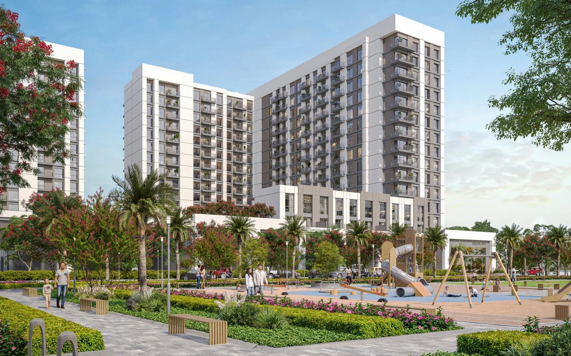 位于阿联酋迪拜现代住宅小区的公寓