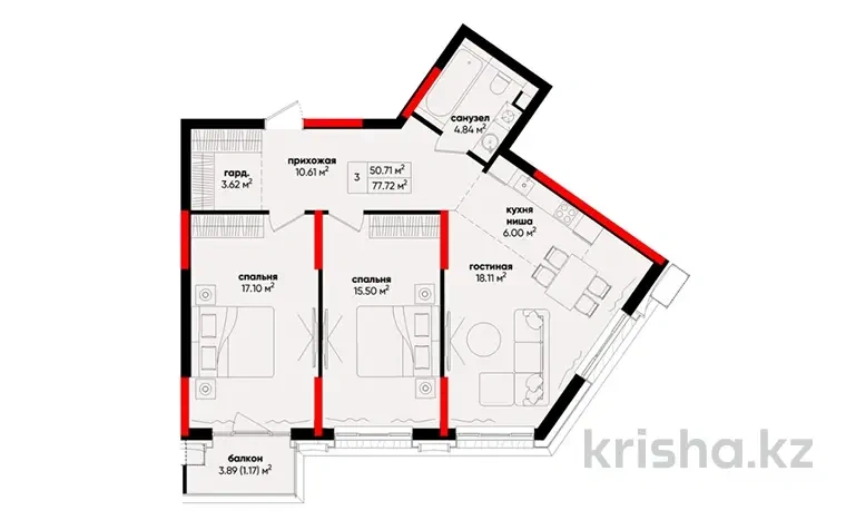 哈萨克斯坦希姆肯特 77 平方米现代公寓