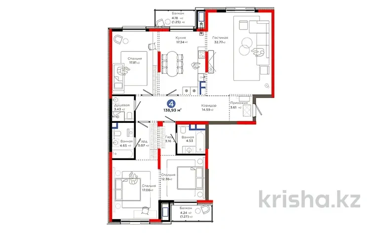 शिमकेंट, कज़ाखस्तान में शांत 4+1 अपार्टमेंट