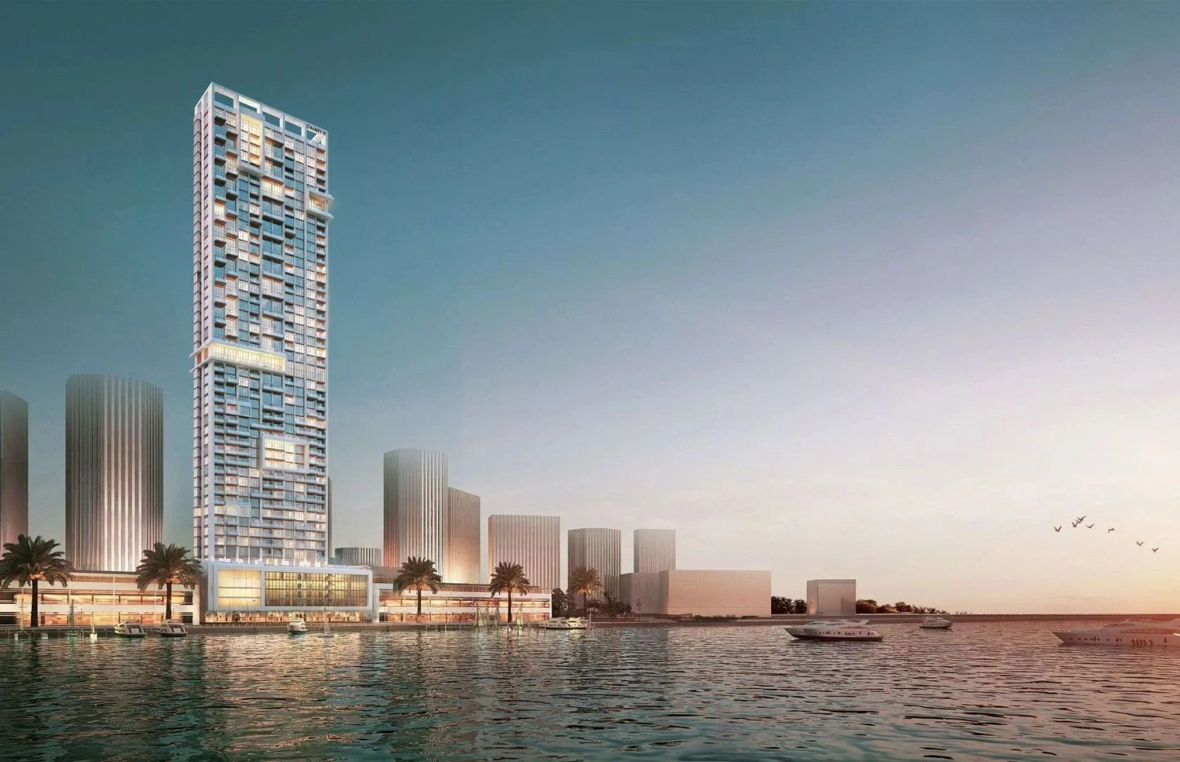 Luxurious tower on the man-made peninsula of Dubai