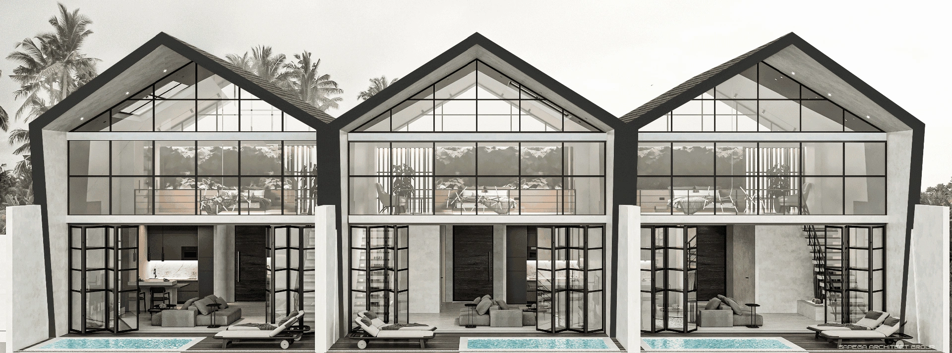 Chic complex of 44 designer townhouses in Canggu district of Bali